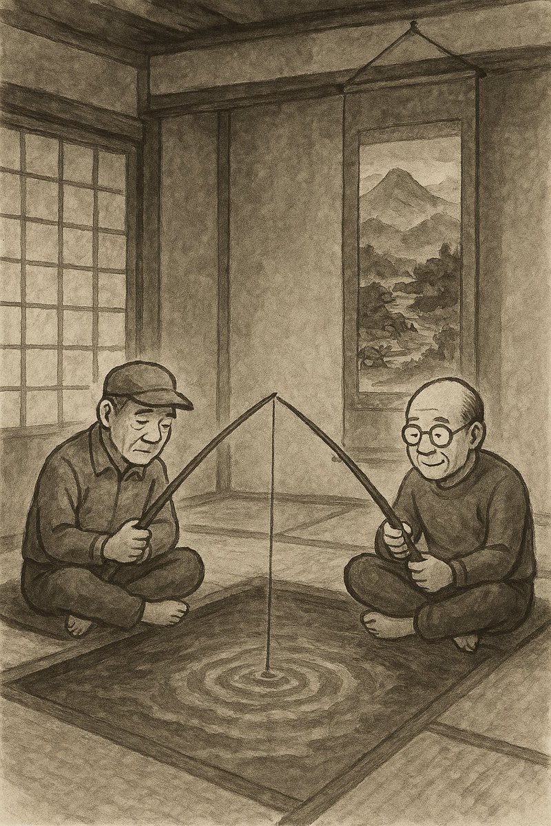 uraco_'s tweet photo. @OliviaLionmaru @bozu_108 生成AIに描いてもらいました。
和室の釣り堀があり、滋賀県のおっさん二人が釣りをしていて、山と人が住める村は掛け軸に描いてもらいました。私の滋賀県のイメージです。ちなみに妻は近江八幡出身。 https://t.co/NgRqP59fu1