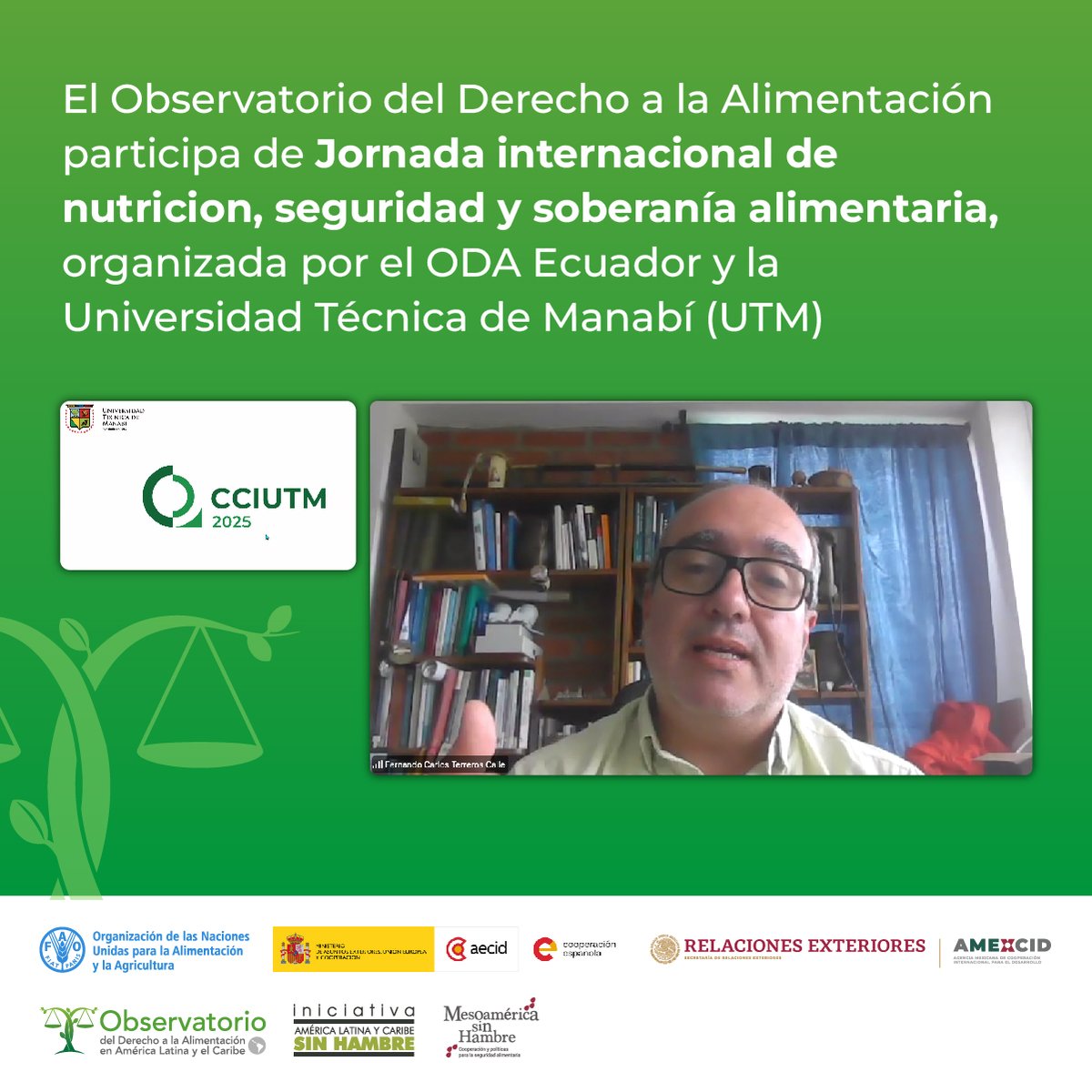 Observatorio Derecho Alimentación ALC (@oda_alc) on Twitter photo 🌎Inicia la Jornada Internacional de Nutrición, Seguridad y Soberanía Alimentaria (JINSSA), organizada por ODA Ecuador y la <a href="/UTMManabi/">Universidad Técnica de Manabí</a>
📚Países de la región comparten enfoques académicos para fortalecer la seguridad alimentaria.
🗓️ 20 al 24 de octubre
🔗 bit.ly/JINSSA2025 🌎Inicia la Jornada Internacional de Nutrición, Seguridad y Soberanía Alimentaria (JINSSA), organizada por ODA Ecuador y la <a href="/UTMManabi/">Universidad Técnica de Manabí</a>
📚Países de la región comparten enfoques académicos para fortalecer la seguridad alimentaria.
🗓️ 20 al 24 de octubre
🔗 bit.ly/JINSSA2025