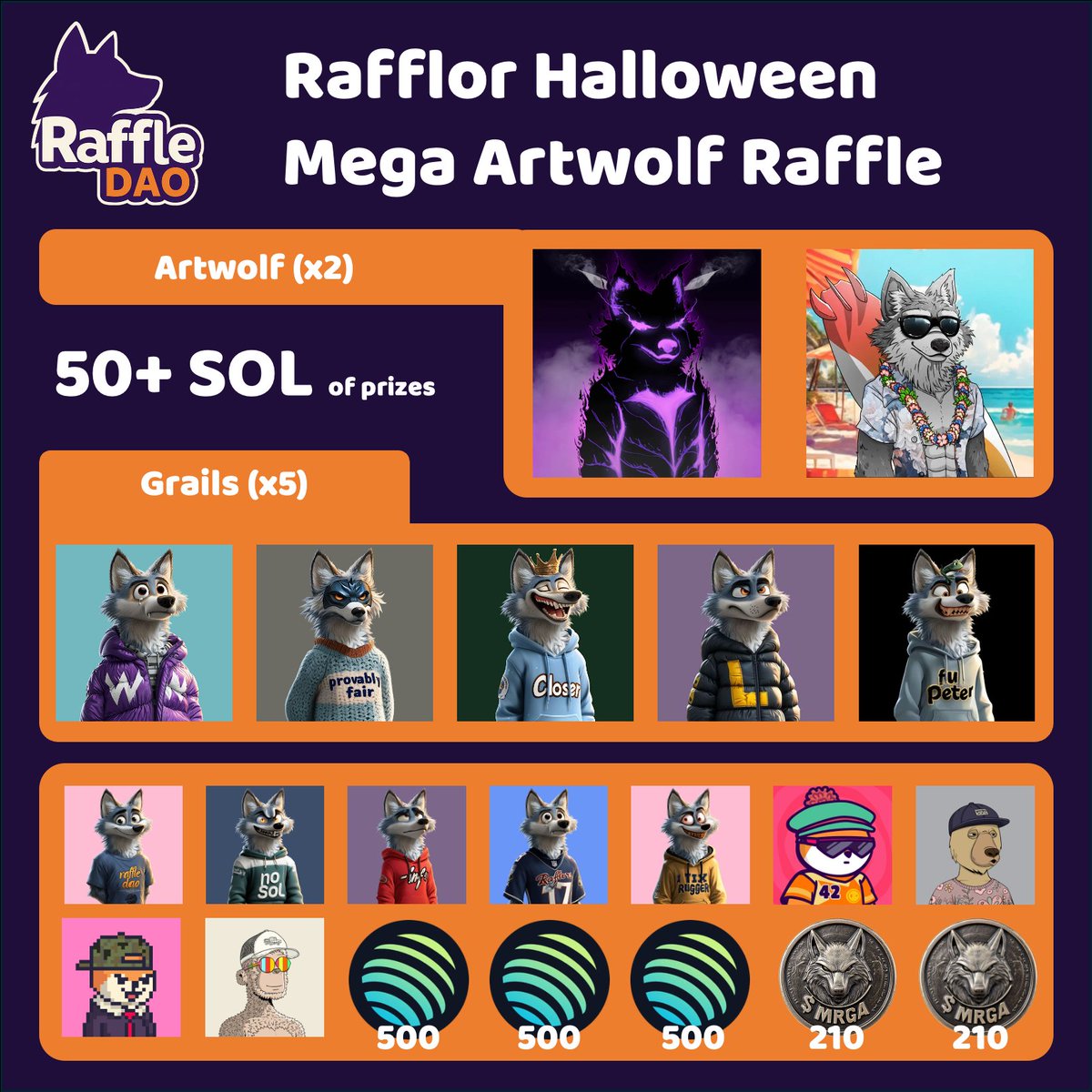 Our biggest raffle yet 🤩 

🎃 Halloween special from the Rafflors 🐺 

Artwolfs / Grails / Rafflors / Foxes / Yoots / OKB / JUPs 🔥

Only 0.1 SOL a ticket 🎟
Buy Multiple tickets for a chance to win Multiple prizes 💰
(Link in comments)

Goodluck 👻