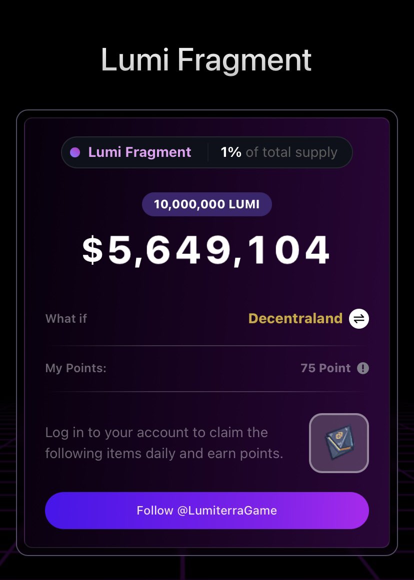 Drizzy (Ø,G) (@datboydave_) on Twitter photo I’m still claiming my daily Lumi fragment  on <a href="/LumiterraGame/">Lumiterra (mainnet arc)</a>
Have you claimed yours yet? I’m still claiming my daily Lumi fragment  on <a href="/LumiterraGame/">Lumiterra (mainnet arc)</a>
Have you claimed yours yet?