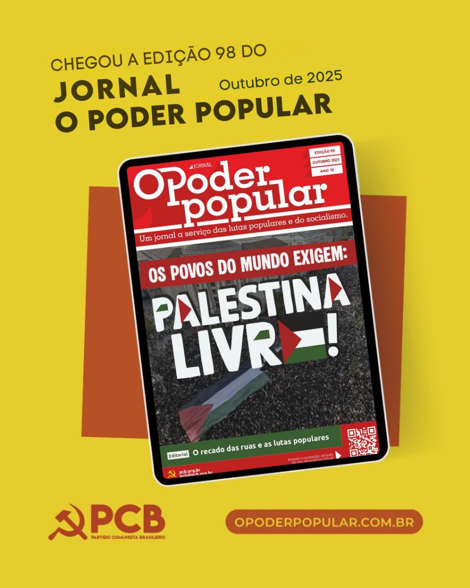 OPoderPopular's tweet image. Está disponível O Poder Popular 98: PALESTINA LIVRE E SOBERANA!
#PoderPopular #PCB103anos #Partidão #comunismo #socialismo #PalestinaLivre #FreePalestine #FSM80anos
pcb.org.br/portal2/33210