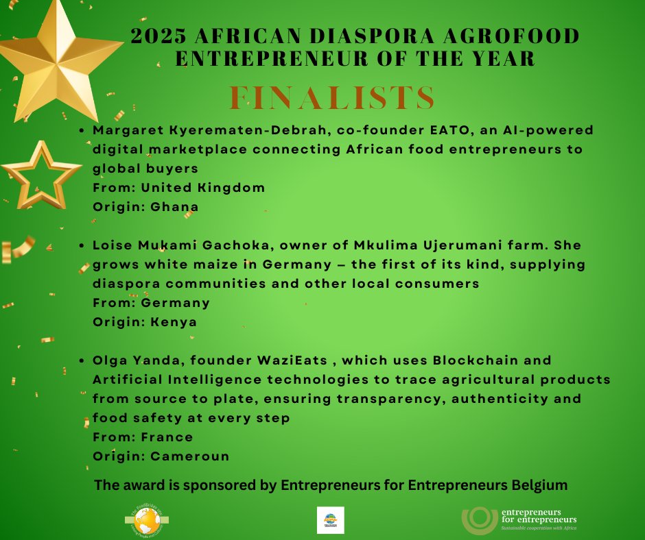 Who will win the 2025 African Diaspora Agrofood Entrepreneurs Award? Join us at ADAF25 to find out. Award sponsored by <a href="/OndernemersNZ/">OVO.be</a> .