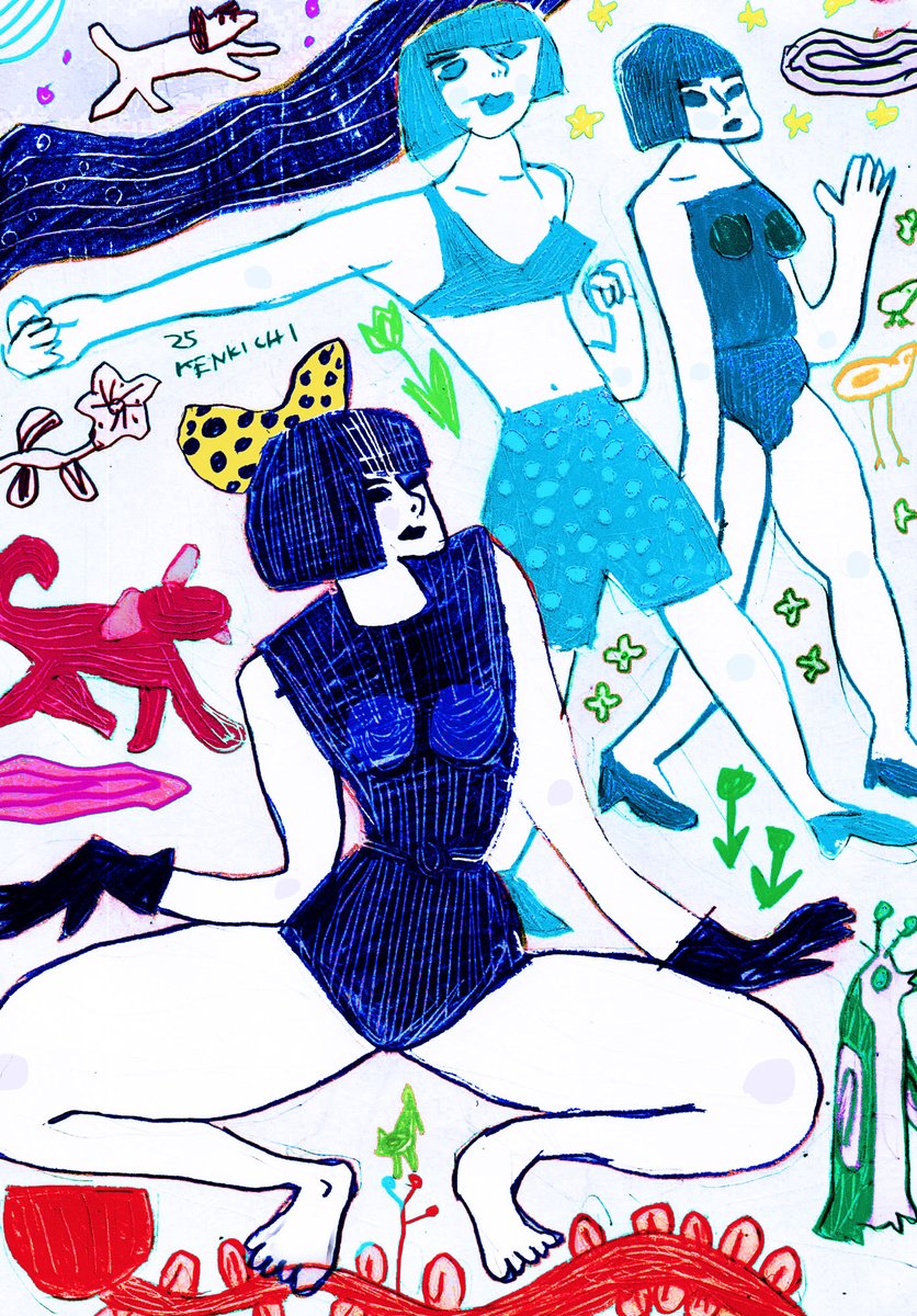 Kenkichi_kun's tweet photo. おはよー。本日の絵
「ワタシタチハドコヘムカッテイルノダロウ？」
pencil, colored pencil, photoshop
sketch book(B5)

ふりかえると
なりゆき
なんにも
自分じゃ決めてないんだなぁ

#非戦 https://t.co/up9dSedWpR