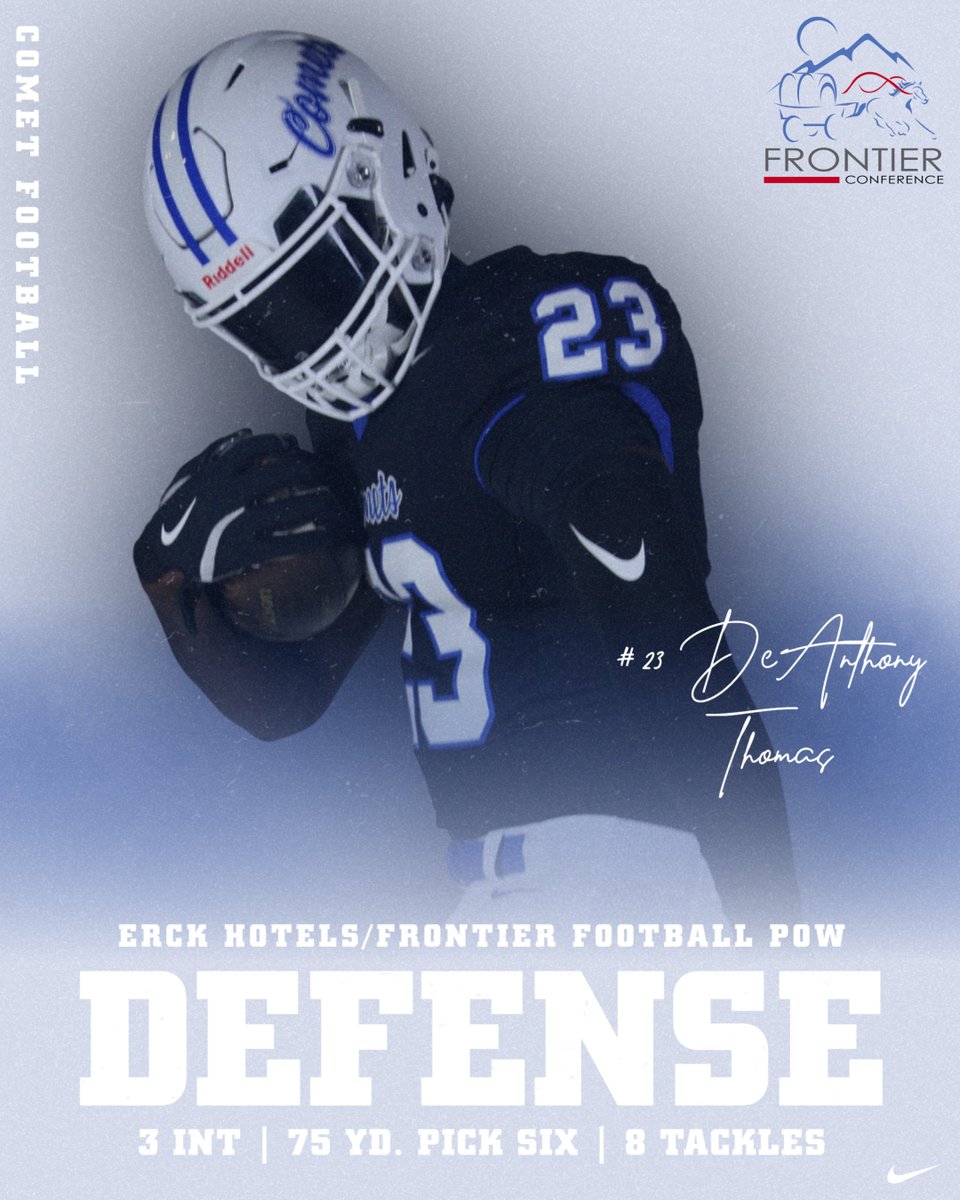 🏈| Freshman, DeAnthony Thomas, has been named the Erck Hotels / Frontier Conference Player of the Week for his defensive performance Saturday!

🔗- fcsports.org/news/2025/10/2…