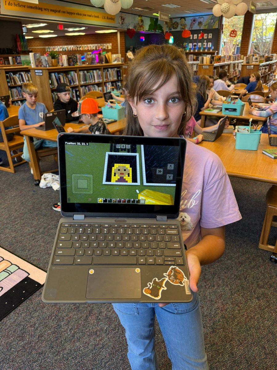 MrsLibraryLady8's tweet image. Our dive into Computer Science this week in the library has been exciting! Students in grades 3-5 have been using Minecraft Education to bring book characters to life. Their boundless imagination is truly remarkable. #MinecraftEducation #CreativeStudents