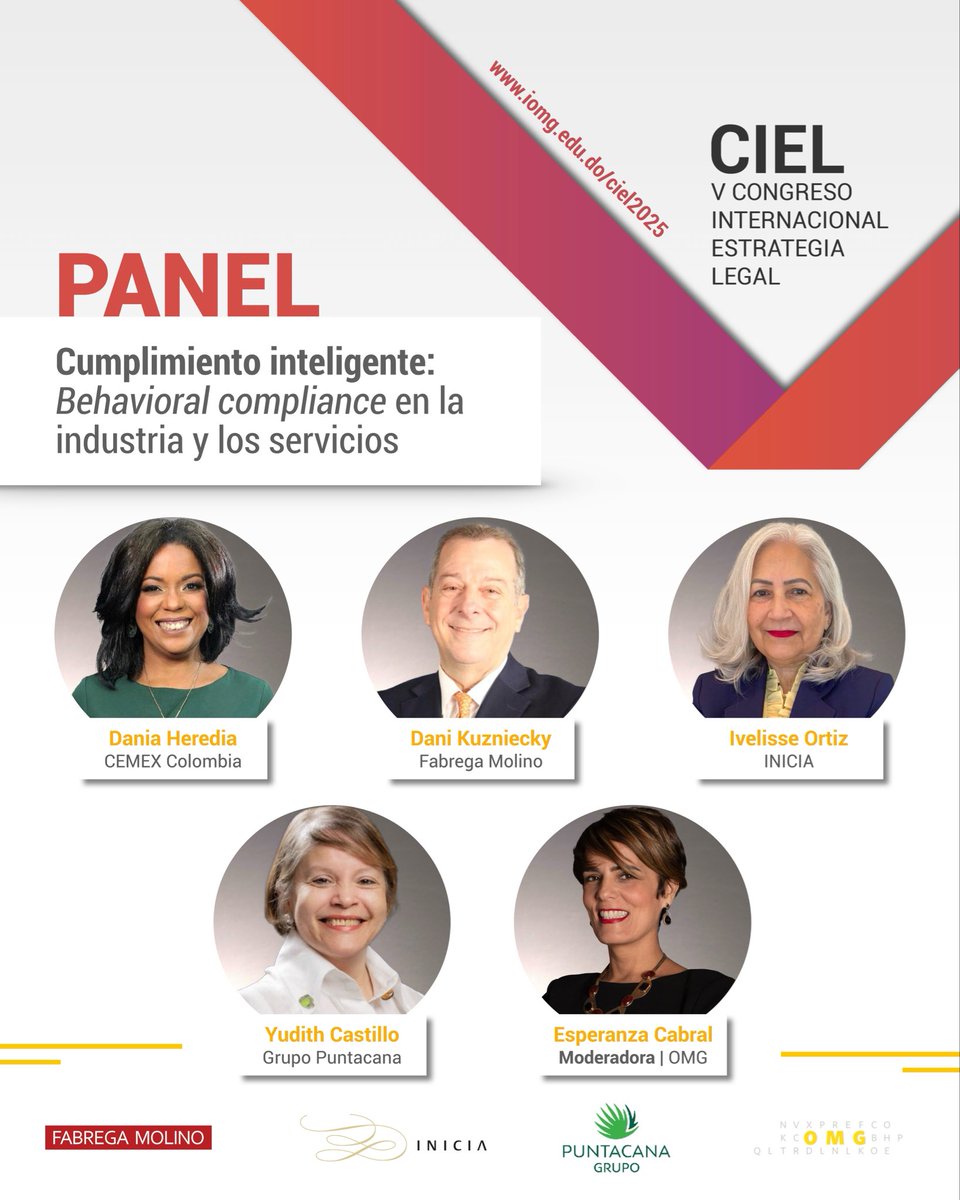 Acompáñanos en #CIEL2025, donde contaremos con el panel “Cumplimiento inteligente: Behavioral compliance en la industria y los servicios”

¡Regístrate ya! 💻 iomg.edu.do/ciel2025

#CIEL #InstitutoOMG #IOMG #EstrategiaLegal