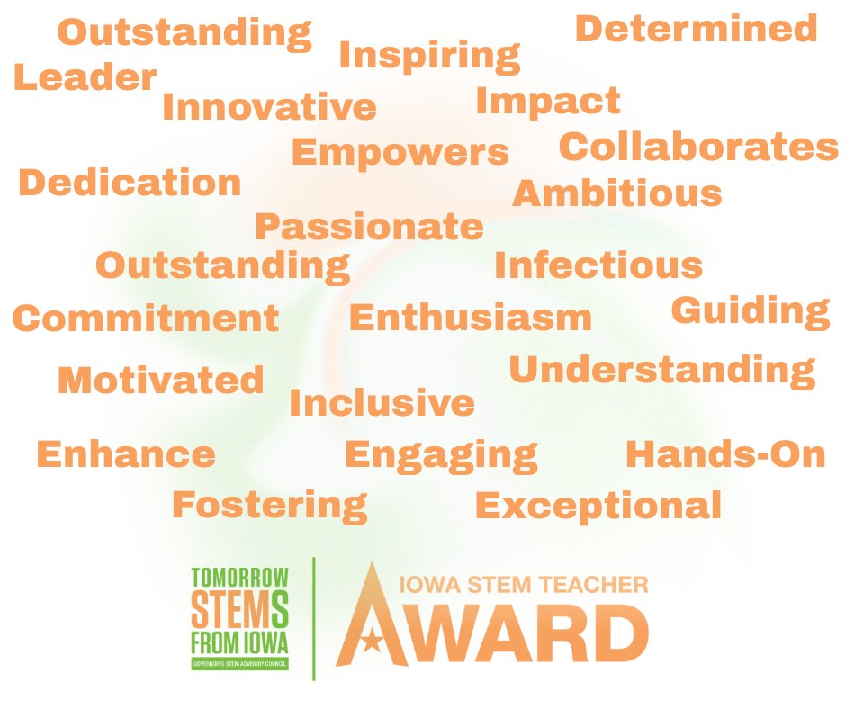These words were used to describe the 2025 Iowa STEM Teacher Awardees in their nominations. Do they bring to mind a STEM teacher you know? We need your help to honor them! Nominations are due THIS WEDNESDAY!

Nominate a deserving STEM teacher 👉educate.iowa.gov/iowa-stem/stem…