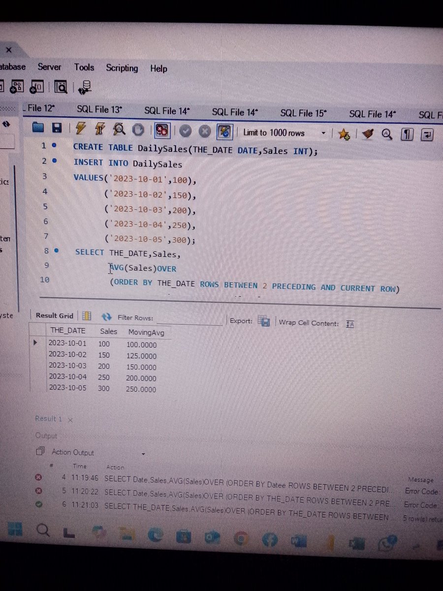 Etty_official's tweet image. Day 25✅
I explored Moving Averages using the 
OVER() clause in SQL today.  
Another powerful window function added to the list!  
Every new concept is making data analysis feel more practical.  
#100DaysOfSQL #DataAnalytics #SQL #LearningInPublic  #StudentInTech