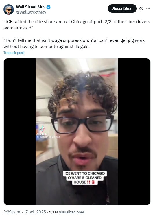 Dos tercios de los conductores de Uber aparcados en el aeropuerto de Chicago eran inmigrantes ilegales.

Hasta para un empleo precario, los ciudadanos de 🇺🇸 tienen que competir con indocumentados.

No se puede decir que la inmigración hunde los salarios, pero es la realidad.