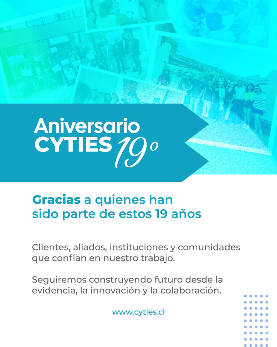 🎉 ¡CYTIES cumple 19 años!
Seguimos impulsando investigación, desarrollo e innovación desde la Región de Antofagasta hacia todo Chile 🌎

Gracias a quienes han sido parte de este camino.
#CYTIES #AniversarioCYTIES #Innovación #Desarrollo #Antofagasta