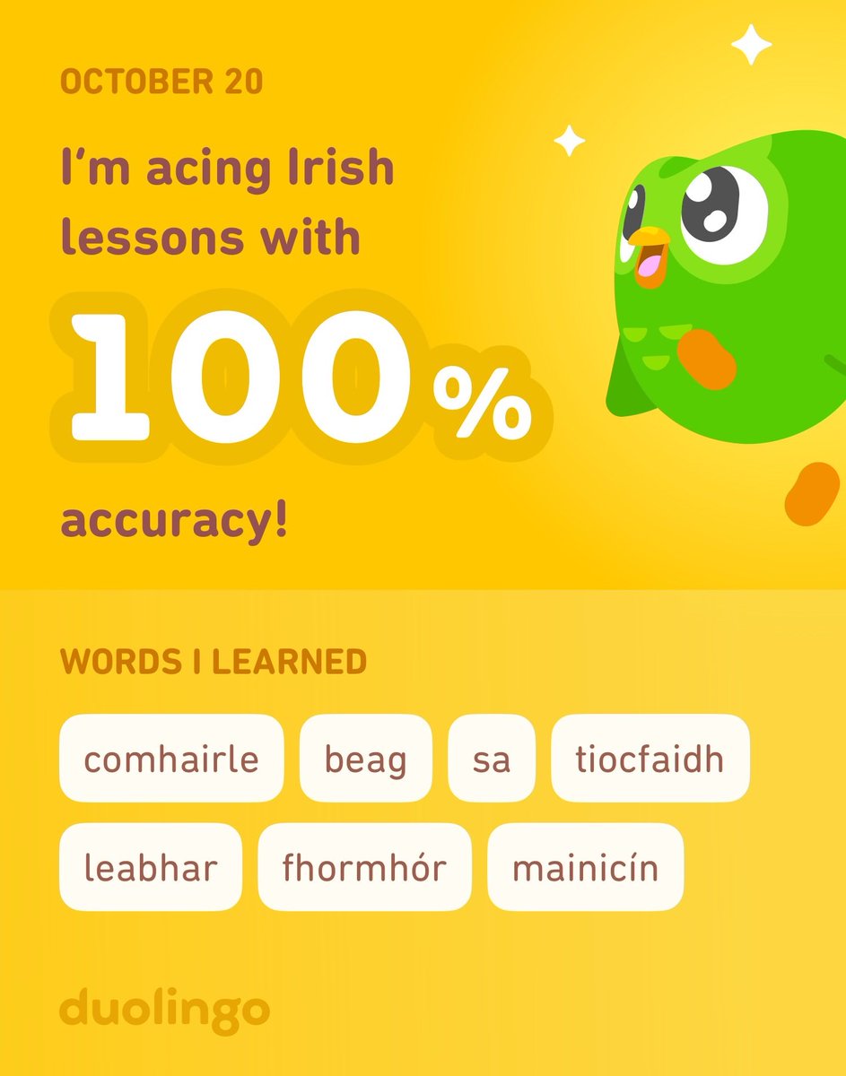 I’m learning Irish on Duolingo! It’s free, fun, and effective.