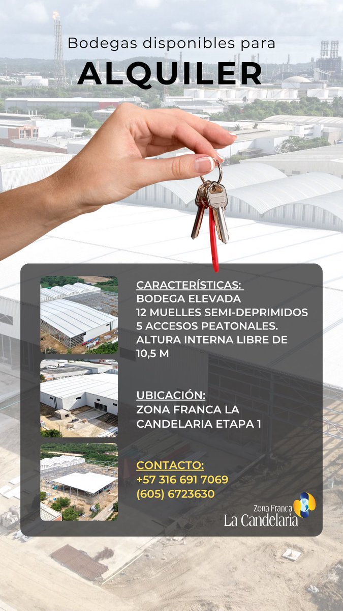 Nuevas bodegas modulares disponibles para renta! De 2.000m2 a 12.000m2, perfectas para potenciar la logística e industria en el mejor complejo industrial y portuario del Caribe! Visítanos en <a href="/zflacandelaria/">Zona Franca La Candelaria @zflacandelaria</a> #Cartagena  #Bodegas #Eficiencia #Industria #Logística #FreeZones