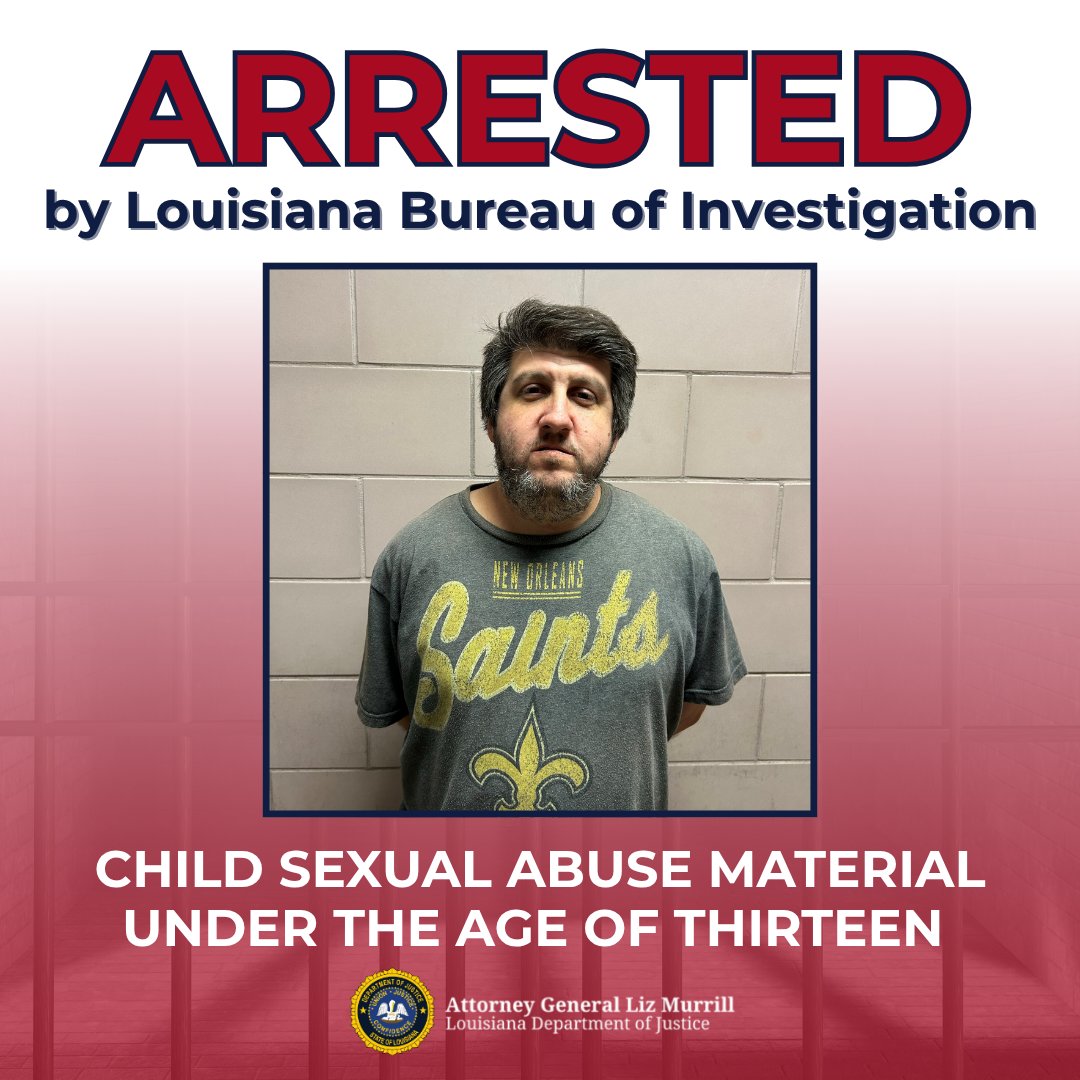 🚨Registered Sex Offender arrested for 27 counts of Possession of Child Sexual Abuse Material

I really appreciate <a href="/NOPDNews/">New Orleans Police Department</a>, <a href="/HSINewOrleans/">HSI New Orleans</a>, and the <a href="/USMarshalsHQ/">U.S. Marshals Service</a> for their assistance on this case.
aglizmurrill.com/Article/363
