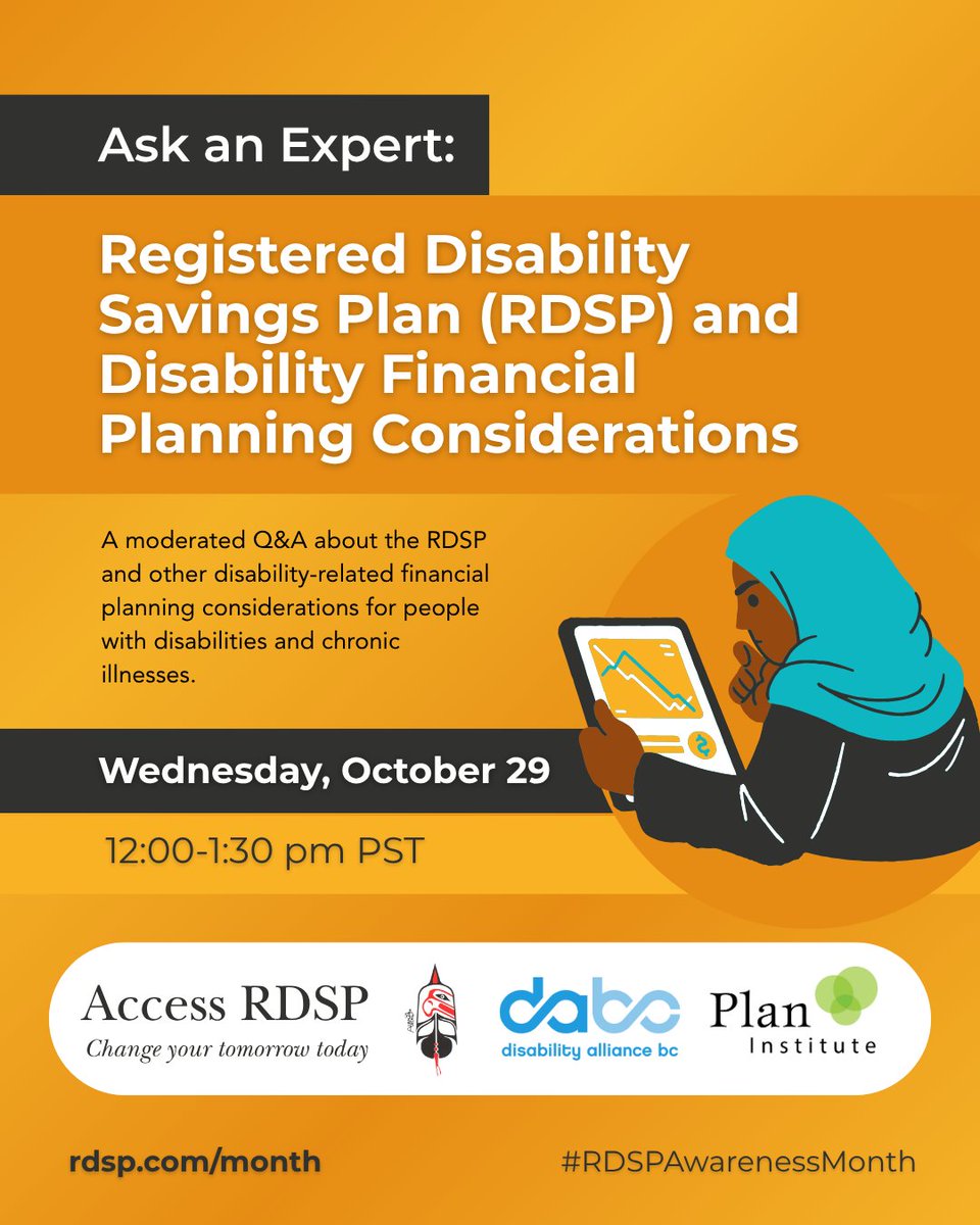Plan Institute (@planinstitute) on Twitter photo Ask our experts your questions about the Registered Disability Savings Plan (RDSP) and other disability financial planning considerations. On Wednesday, October 29, join us for a moderated Q&A on the RDSP. π Register at shorturl.at/DgG5z.  #RDSPAwarenessMonth Ask our experts your questions about the Registered Disability Savings Plan (RDSP) and other disability financial planning considerations. On Wednesday, October 29, join us for a moderated Q&A on the RDSP. π Register at shorturl.at/DgG5z.  #RDSPAwarenessMonth