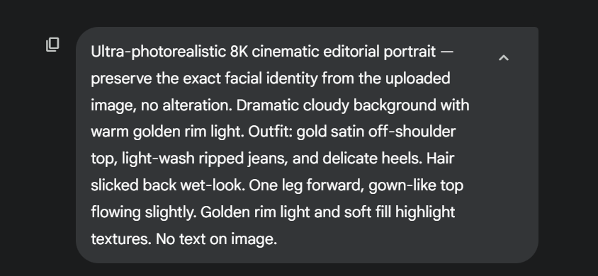marryevan999's tweet image. Turn your photo into a magazine cover 📰
1️⃣ Open Gemini
2️⃣ Upload your image 📸
3️⃣ Add a magazine cover prompt ✍️
4️⃣ Hit Generate ⚡
#AI #Gemini #AIGenerated
