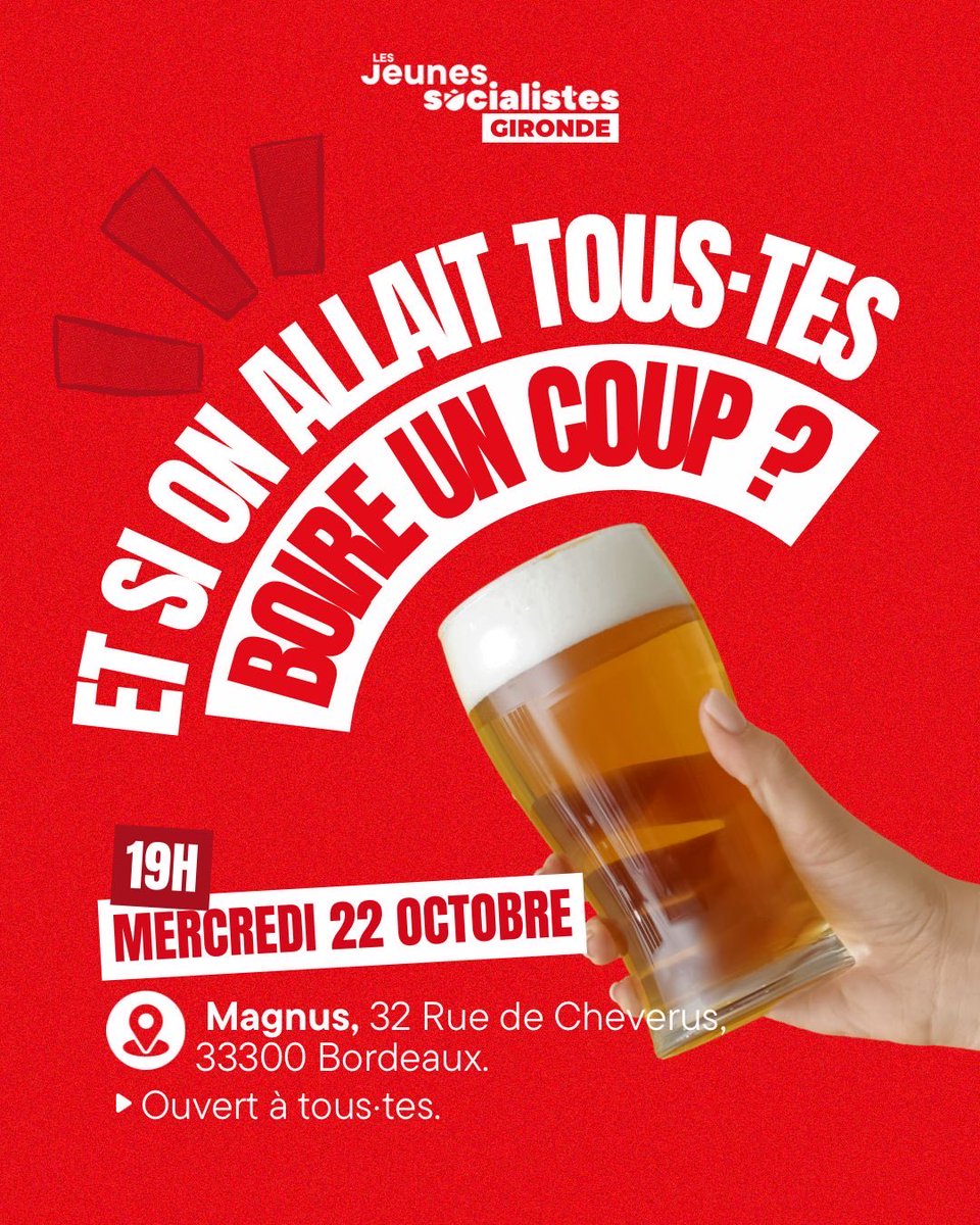 👉 Rendez-vous mercredi à partir de 19h au Magnus pour partager un moment militant autour d’un verre ! 🍻 C’est ouvert à tous•tes, alors n’hésite pas à venir discuter avec nous ! ☀️🌹