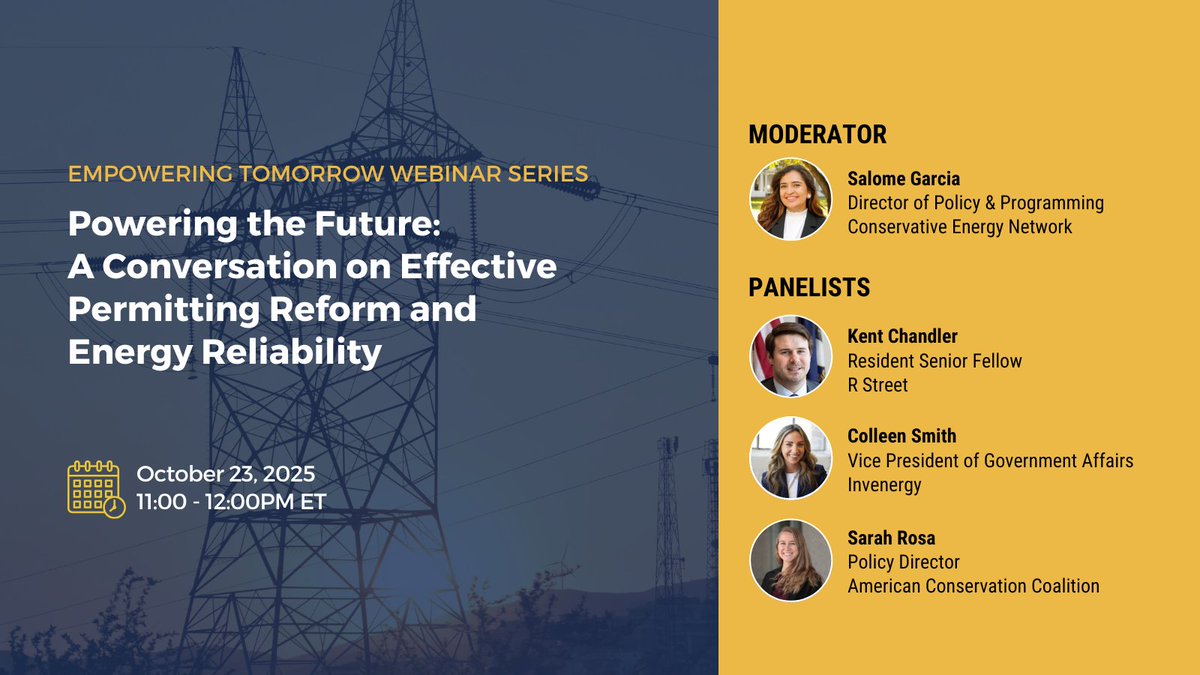 ConsEnergyNet's tweet image. Don’t forget to register for our free #webinar, “Powering the Future: A Conversation on Effective #PermittingReform and Energy Reliability,” Thursday, October 23, 11am ET via Zoom!

🔗 Register here: bit.ly/48uhw9B