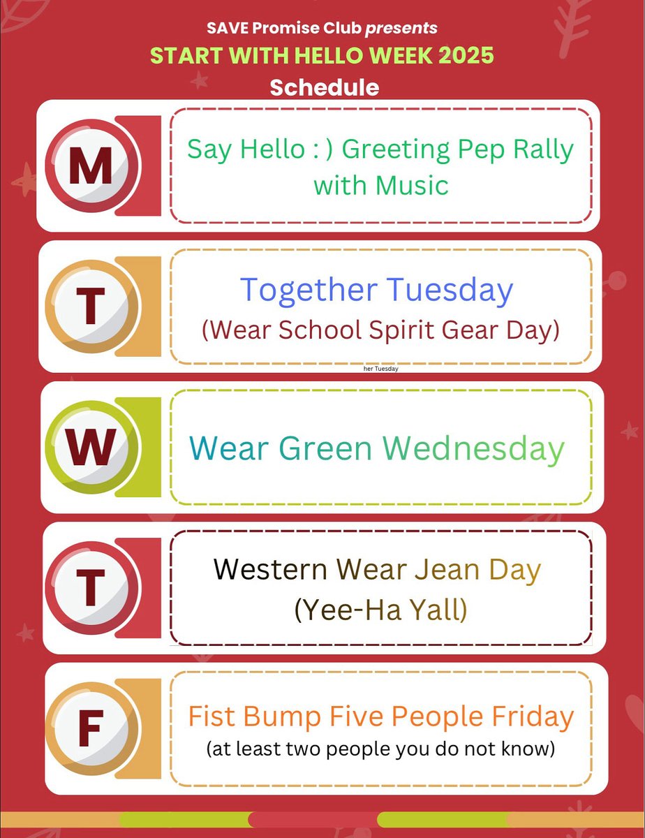wwsamuell's tweet image. Spartans join us this week to celebrate Say Hello week. The SAVE Promise club, wants to be light that everyone matters and every individual can make a difference. Make sure to dress up this week and say hello to someone new.
