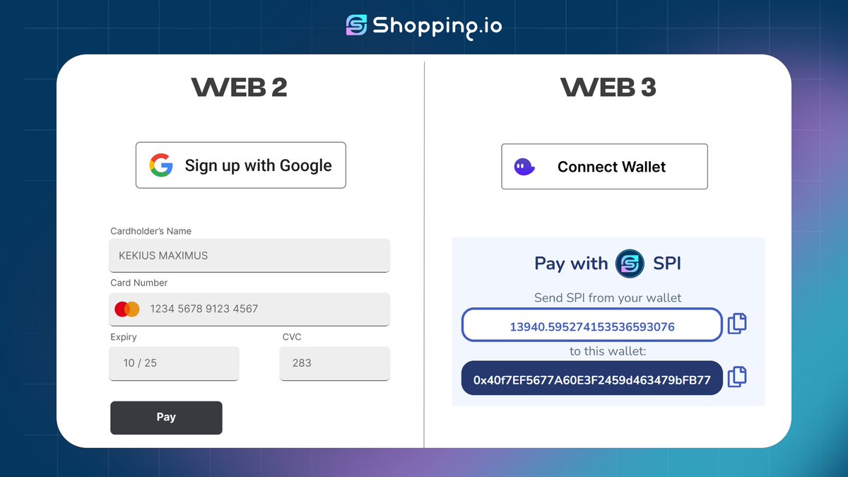 Web2: Card declined ❌ Web3: Transaction confirmed ✓ The future of shopping  is crypto and $SPI 0x4FeEA34369A00740Ba41b2d7cABe121F076FfE6E