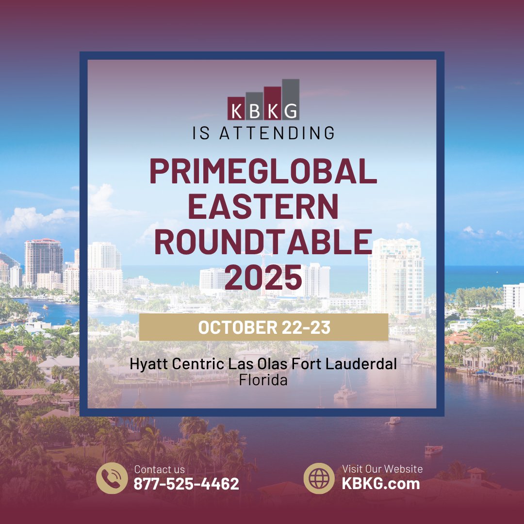We’re heading to Florida for this year's PrimeGlobal Eastern Roundtable!

We'll be there to engage with other leaders and collaborate on today’s most pressing topics in our industry. If you're attending, let’s connect to discuss how KBKG can deliver greater value to your clients!