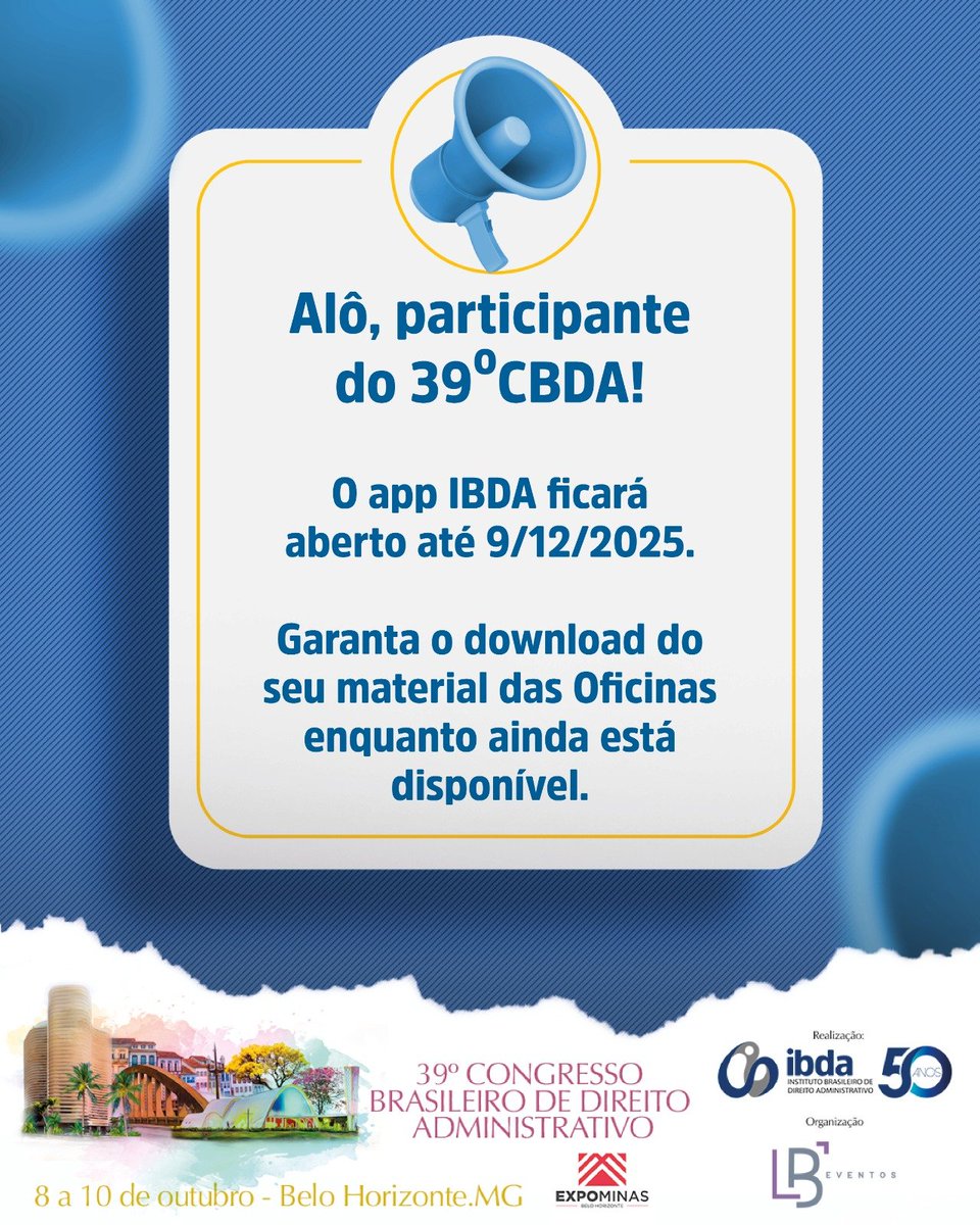 ibda_diradm's tweet image. Os materiais das Oficinas do 39º Congresso Brasileiro de Direito Administrativo já estão disponíveis no aplicativo do IBDA! Baixe ou acesse o app, faça login e retire o seu conteúdo até o dia 9 de dezembro.

💡 Após essa data, o acesso será encerrado.

#IBDA #39CBDA