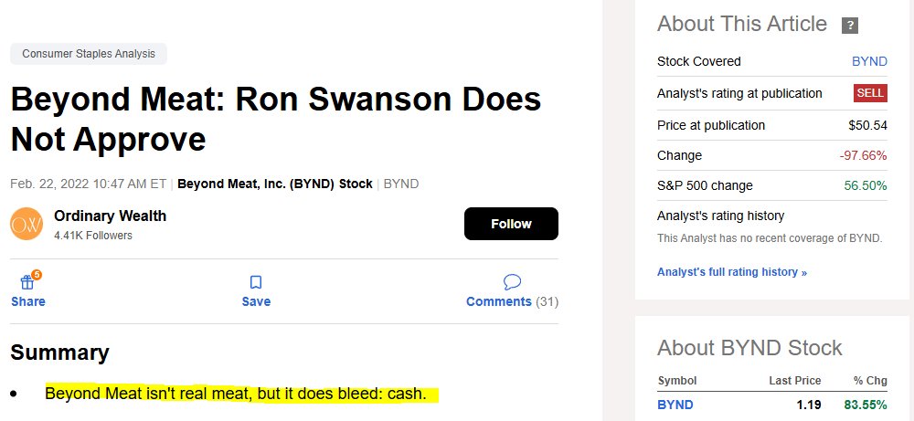 CheatcodeWealth's tweet image. This is probably my most successful article when I was an analyst. Funny, now I have a very small $200 long position in calls because it looks like a short squeeze candidate. $BYND

Not financial advice.