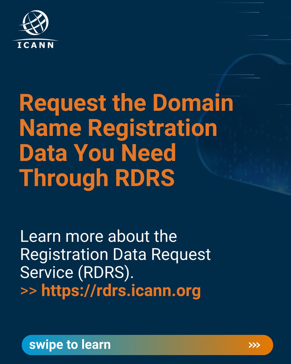 ICANN's tweet image. 🚨 Are you investigating a domain linked to phishing, malware, or other threats?

Cybersecurity professionals can use #ICANN&apos;s Registration Data Request Service (RDRS) to quickly and securely request domain name registration details in a central location.

🔗 Learn how RDRS can…