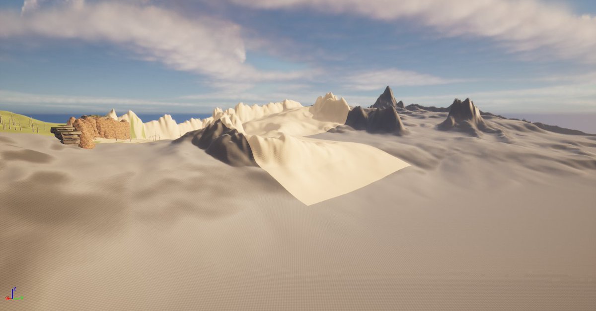 Jmystigan's tweet photo. {yoda} hhmm, got bored last night and started to try to make mountains lol i like the tallest one in the back right corner. #indiegamedev #gamedev #ue5dev #solodev #genii #pc #games https://t.co/6wFot5uV9a