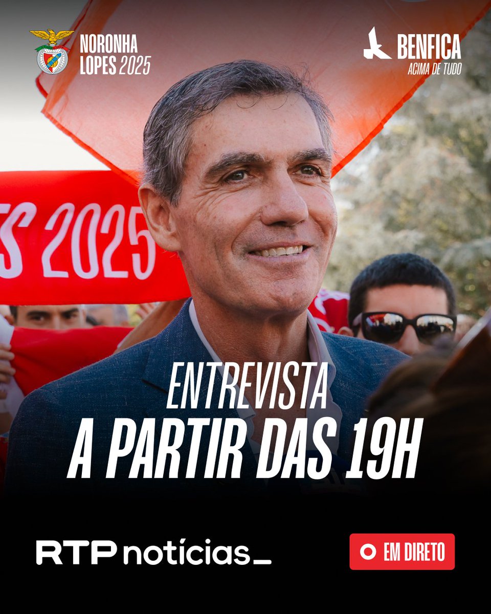 Às 19h, estarei em direto na RTP Notícias para continuar a esclarecer os Benfiquistas sobre o futuro do nosso Clube a partir de dia 26.

Até já!

#Noronha2025 #BenficaAcimaDeTudo 🔴⚪