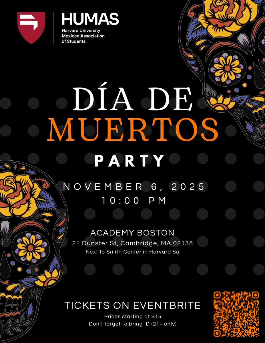Culture. Music. Community. Party!
🏵️🕯️💀🌼🍻🌛

Join us to celebrate Día de Muertos with the HUMAS community.
Thursday November 6 2025 at 10:00 PM.

🎟️ Tickets here: bit.ly/diademuertosHU…
🪪 Bring a valid ID. Entry is +21 plus.

#DiaDeMuertos #HUMAS #Community