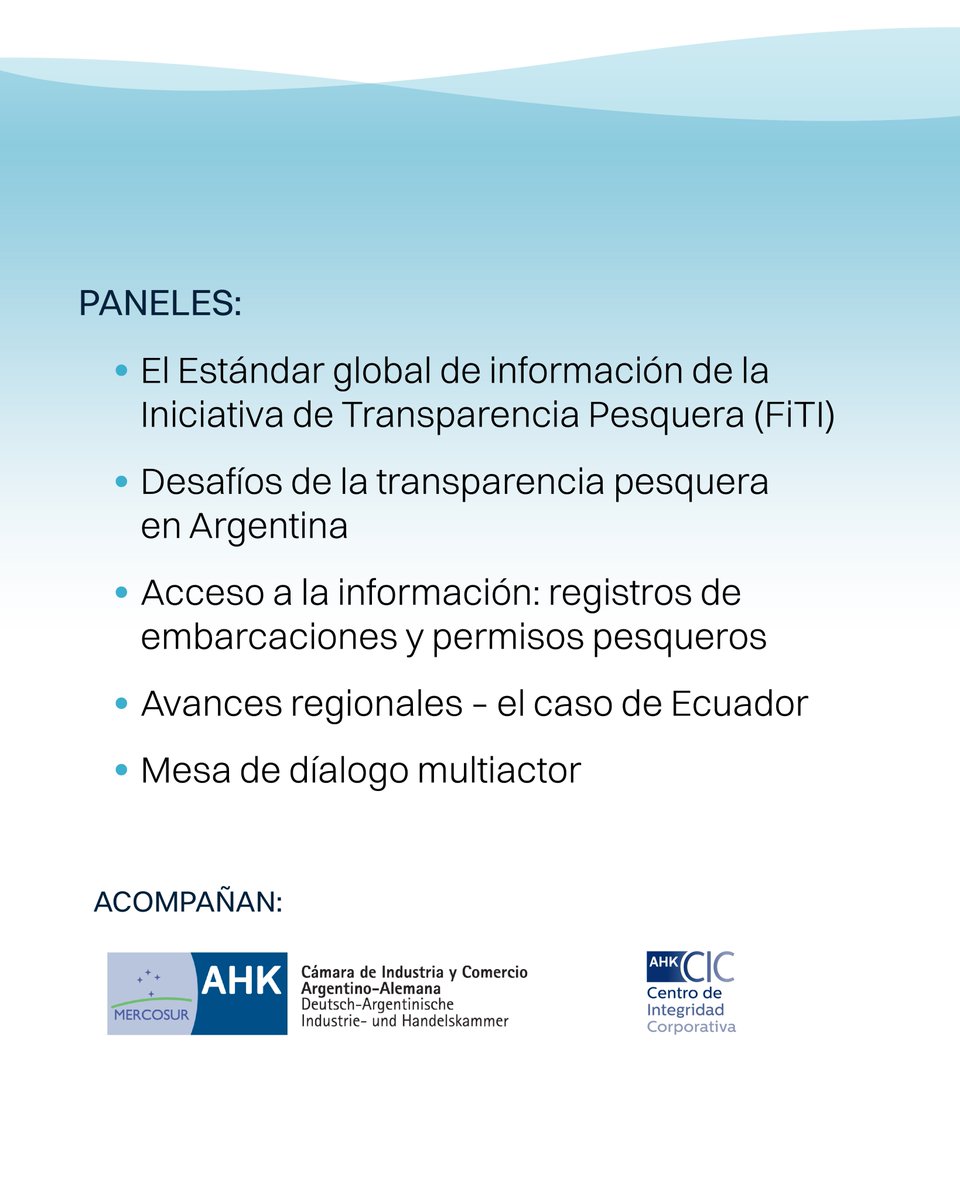 📢 Nueva actividad:  

⚓️Jornada "Herramientas para impulsar la Transparencia de la Pesca" 

🗓️Jueves 6 de noviembre.
⏰ 14:30 horas
📍Club Alemán. Av. Corrientes 327 piso 21, CABA.
✍️ Inscripción previa.  docs.google.com/forms/d/1MpbjD…
ℹ️Actividad presencial y gratuita.