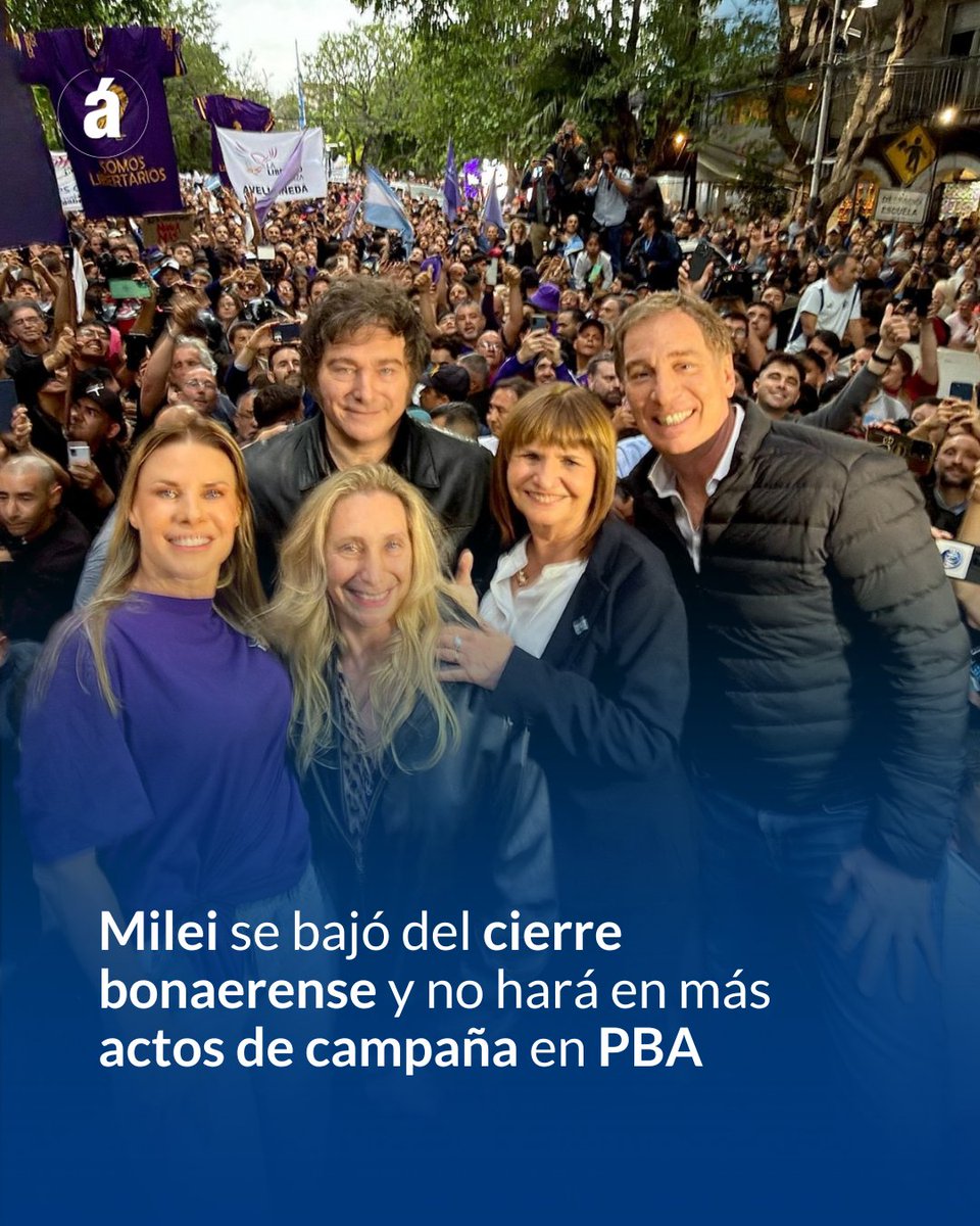 🗳️El Presidente canceló su agenda de actos de La Libertad Avanza, suspendió la actividad prevista en Ezeiza para este miércoles y se despide así de manera anticipada e intempestiva de la pelea electoral en territorio bonaerense | Por <a href="/eze222/">Ezequiel Rudman</a>✍️🏼| Conocé más: tinyurl.com/5n8uxc7u