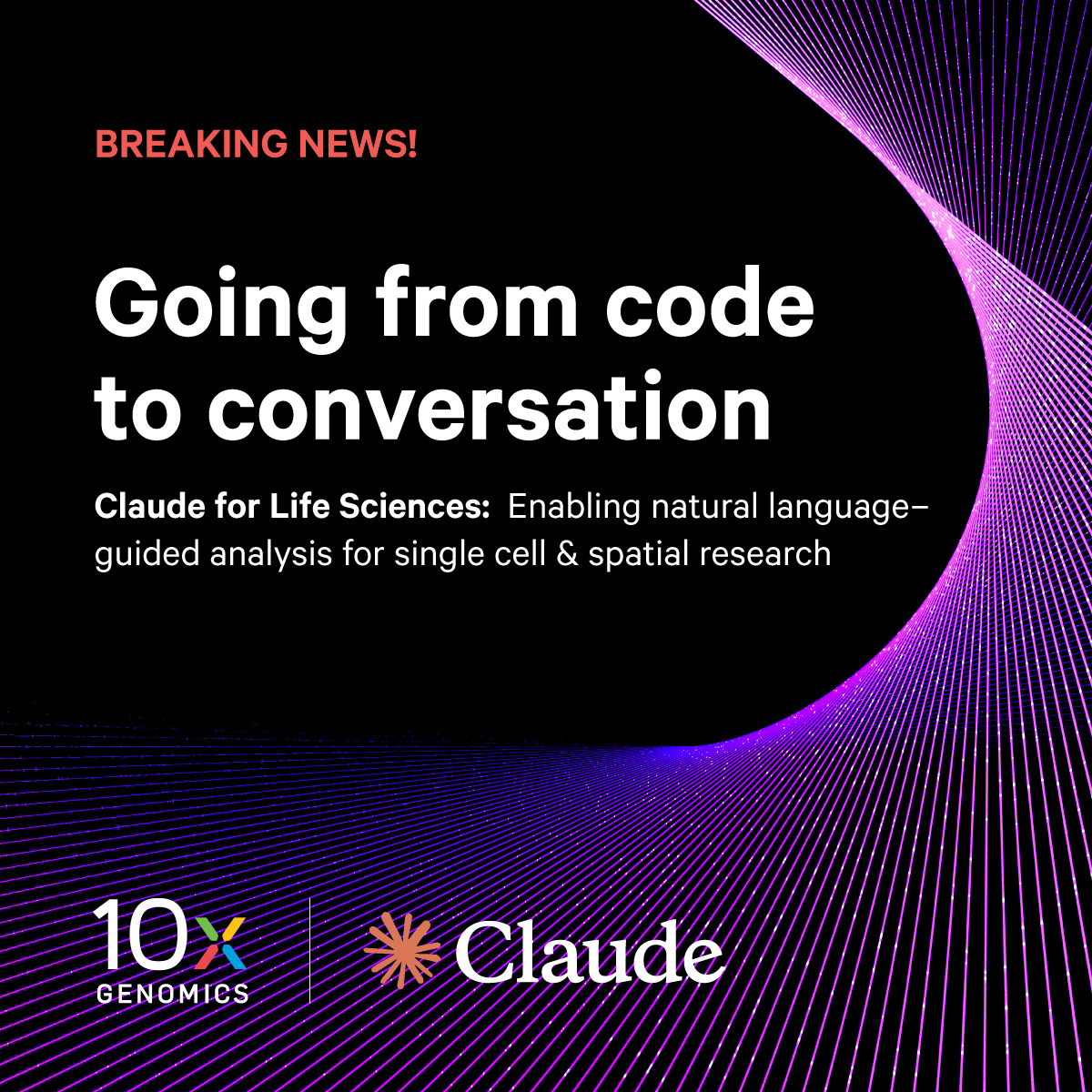 10xGenomics's tweet image. What if you could simply ask your analysis tools for answers? We’re collaborating with @AnthropicAI to make that happen, working to turn #singlecell & #spatial analysis into a natural conversation, not a coding lesson. Learn more > bit.ly/43nBv6l