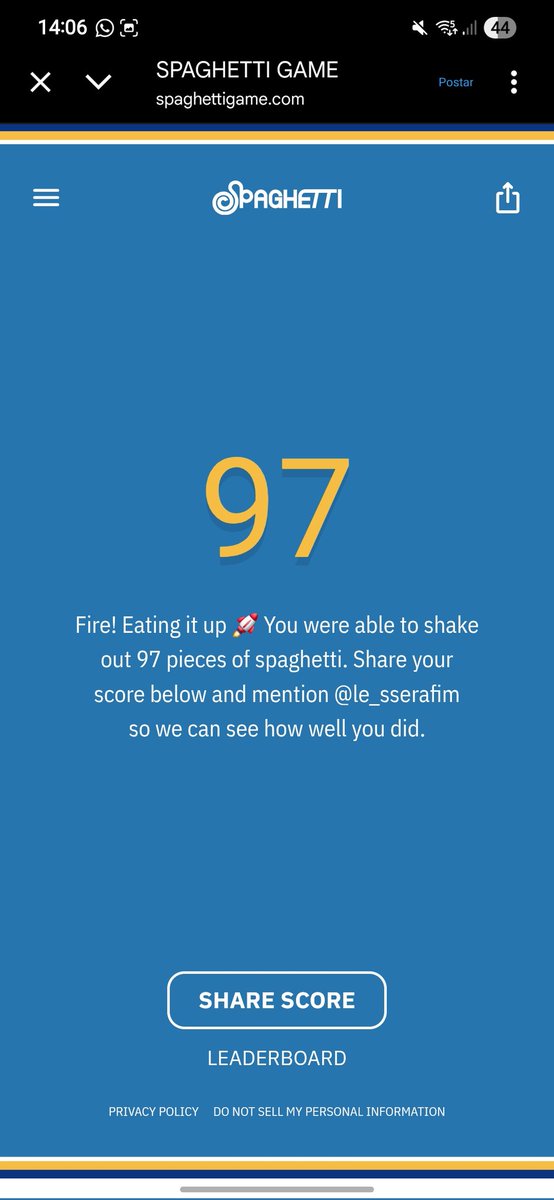 jiminarson's tweet image. #spaghettigame ⭐⭐⭐⭐⭐ 🍝 97 noodles @le_sserafim
Fire! Eating it up 🚀
spaghettigame.com