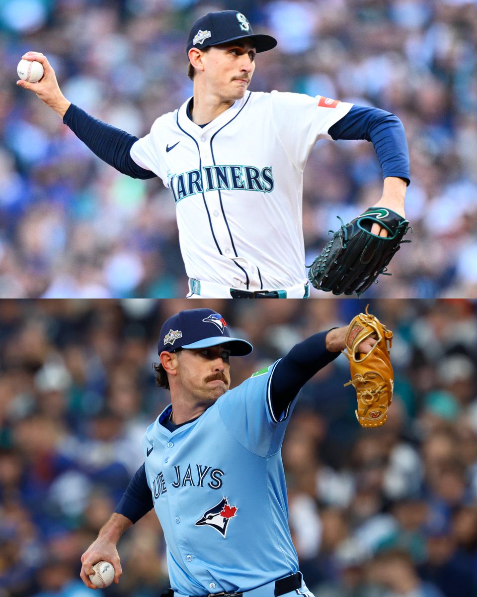 MLB's tweet image. Your #ALCS Game 7 pitching matchup:

George Kirby vs. Shane Bieber