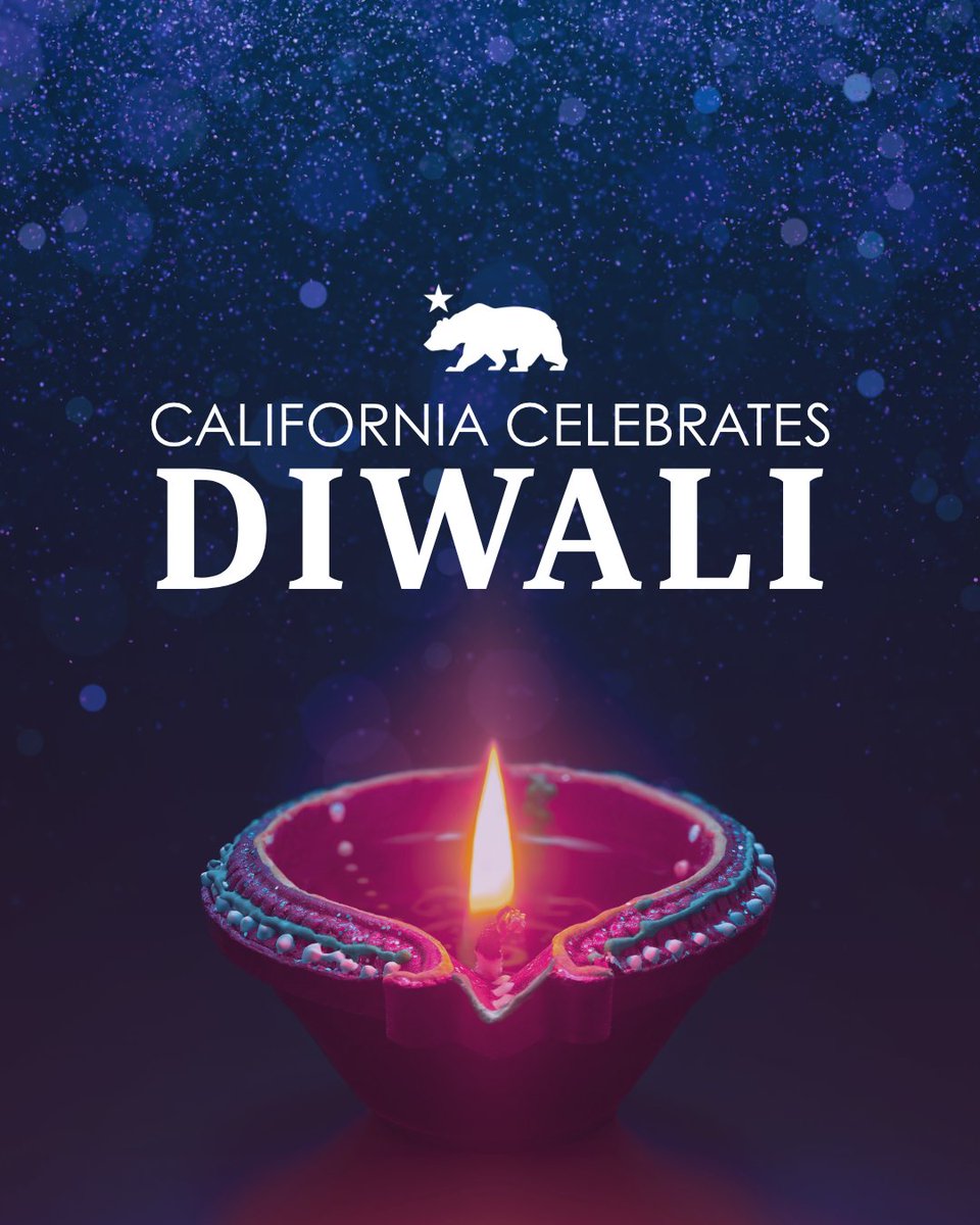 CAgovernor's tweet image. Happy Diwali, California! Today, we celebrate the Festival of Lights — the spiritual victory of light over darkness, good over evil, and knowledge over ignorance.

Wishing all who celebrate a year filled with peace and unity.