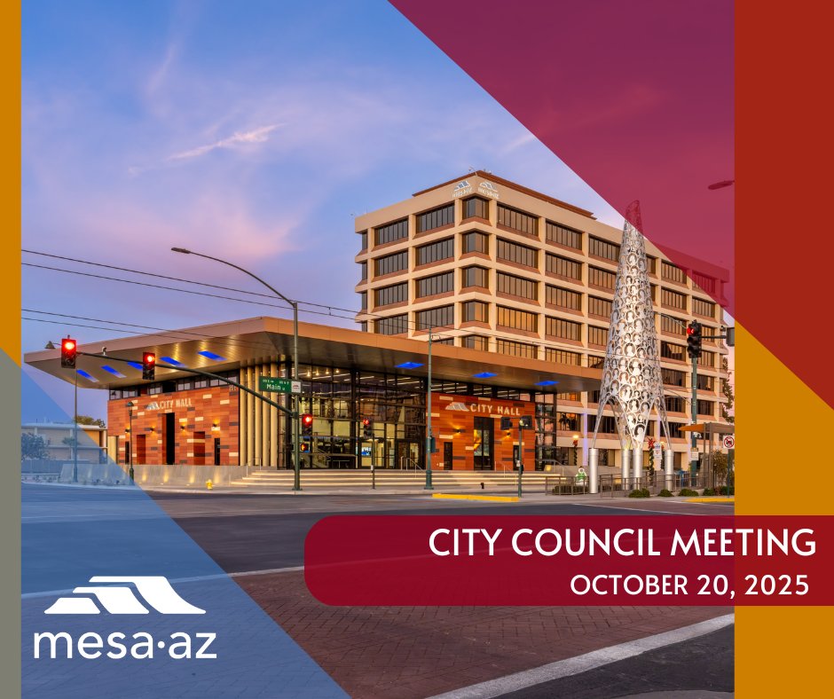 CITYOFMESA's tweet image. Mesa City Council Meetings can be viewed live on Facebook, YouTube (Mesa Channel 11), Mesa Channel 11 TV, or in person at Mesa City Hall, 20 E. Main St. at 5:45 p.m.

New limited-bag policy begins Nov 3. For agenda info and details about bag policy, visit my.mesaaz.gov/4qpg5jm