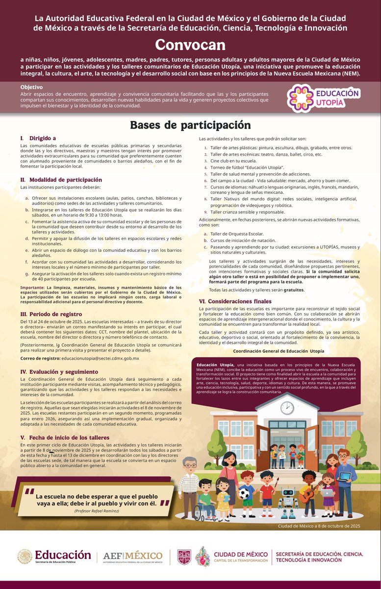 SECTEI_CDMX's tweet image. ¡Participa en más actividad y talleres comunitarios de #EducaciónUtopía! 

Conoce la convocatoria y registra tu escuela. 

#CapitalDeLaTransformación
#EducaciónParaLaPaz