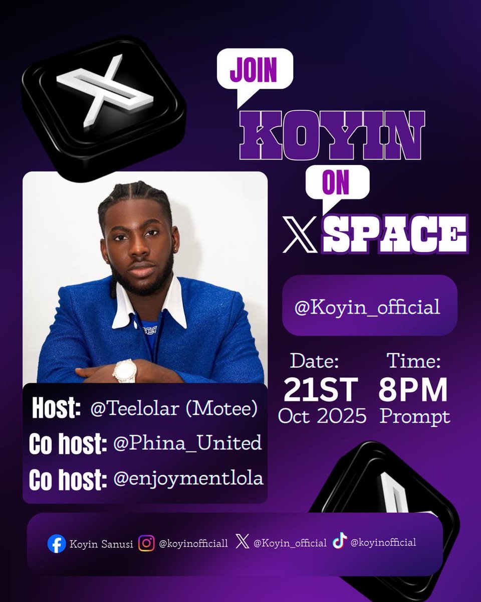 TserunD's tweet photo. 🚨UPDATE🚨 

KOYIN will be joining us on space tomorrow by 8pm. Come correct, prepare your questions and lets have fun😌💃💃💃💃😂😂😂

LINK OF SPACE IN THE COMMENT⬇️⬇️⬇️
 #BBNaija https://t.co/vKwv9HzZvA