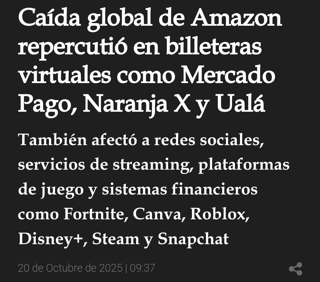 CandelariaBotto's tweet image. Se cayeron los sistemas de Amazon y con ello las billeteras virtuales. Cuenta DNI siguió funcionando pq al ser una billetera digital bancaria no tiene a estos servicios detrás. El verdadero, podrán? 💅💅