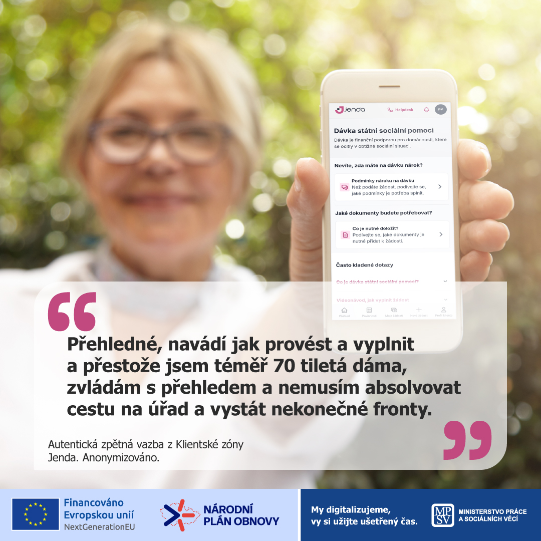 DigiMPSV's tweet image. Digitalizace v praxi: žádost o Superdávku v Jendovi získala školní známku 1,8.

Takové hodnocení jí udělili uživatelé, kteří již požádali o novou Superdávku online – z pohodlí domova v Klientské zóně Jenda.