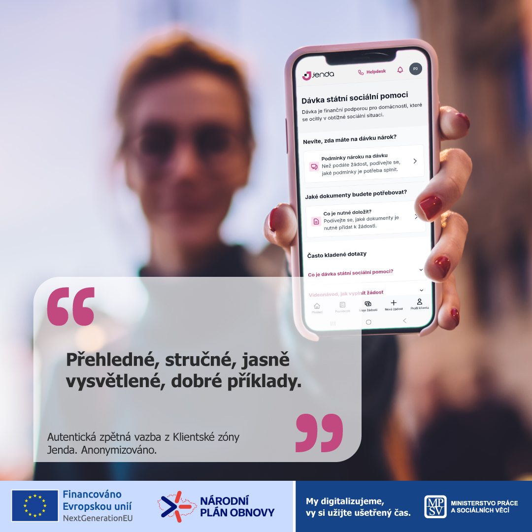 DigiMPSV's tweet image. Digitalizace v praxi: žádost o Superdávku v Jendovi získala školní známku 1,8.

Takové hodnocení jí udělili uživatelé, kteří již požádali o novou Superdávku online – z pohodlí domova v Klientské zóně Jenda.