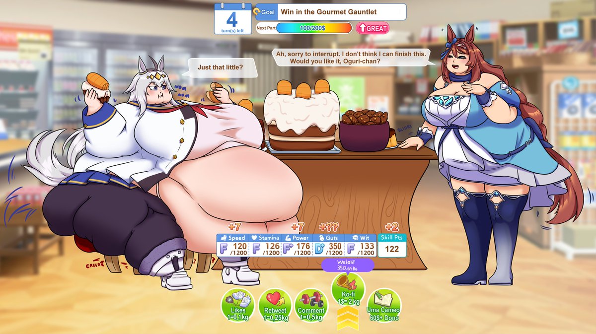 Oguri during her training for the Party Dash got a visit from Super Creek, who surely has no hidden intentions.  

I changed the donation system to that a 60+ usd donation gets you a guaranteed Uma Cameo to show up.

A link to the cafe site can be found on my profile!