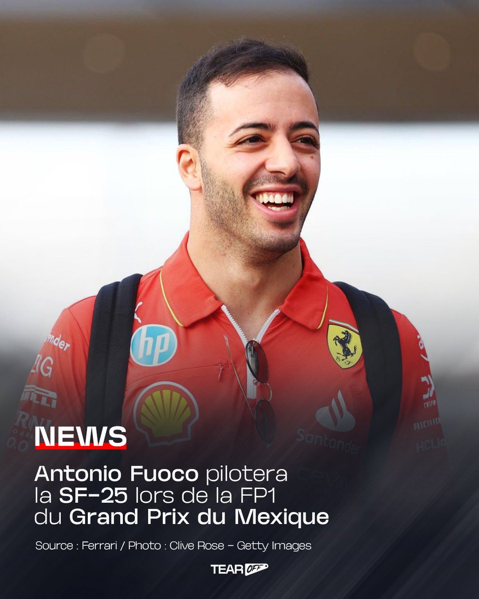 TearOffFR's tweet photo. 🔴 Antonio Fuoco PILOTERA la Ferrari SF-25 lors de la première séance d'essais libres du Grand Prix du Mexique ! 🇲🇽

Le pilote italien, engagé dans le programme WEC du Cheval Cabré, remplacera Lewis Hamilton ce vendredi lors de la FP1. 

Charles Leclerc ayant déjà cédé sa place à Bahreïn et en Autriche à Dino Beganovic.

#F1 #MexicoGP