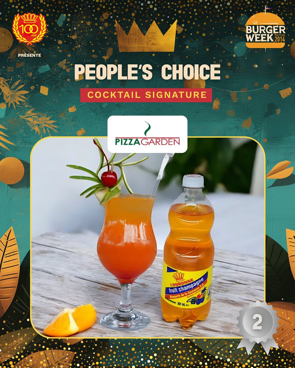 Au tour de @pizzagardenhaiti d'être récompensé ! Félicitations pour votre 2e place pour le meilleur cocktail signature à base de @cola_couronne

#LeBurgerWeekHaiti