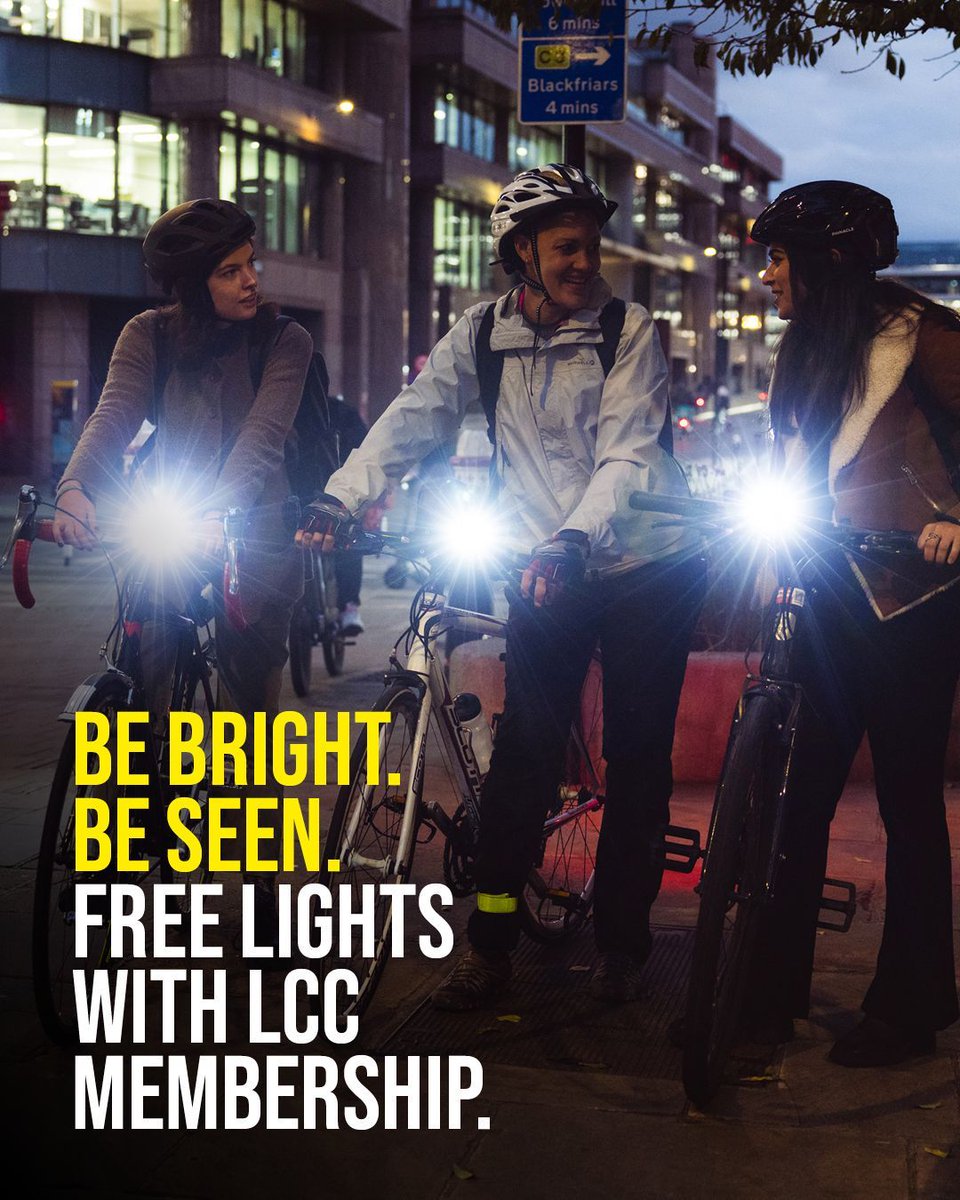 📆 This Sunday sees the clocks go back and those night rides become the norm once again...

💡 So make sure you're riding safe with a good set of lights, which just so happens to be one of the LCC Membership welcome gifts!

Join today: bit.ly/3R38Pcd