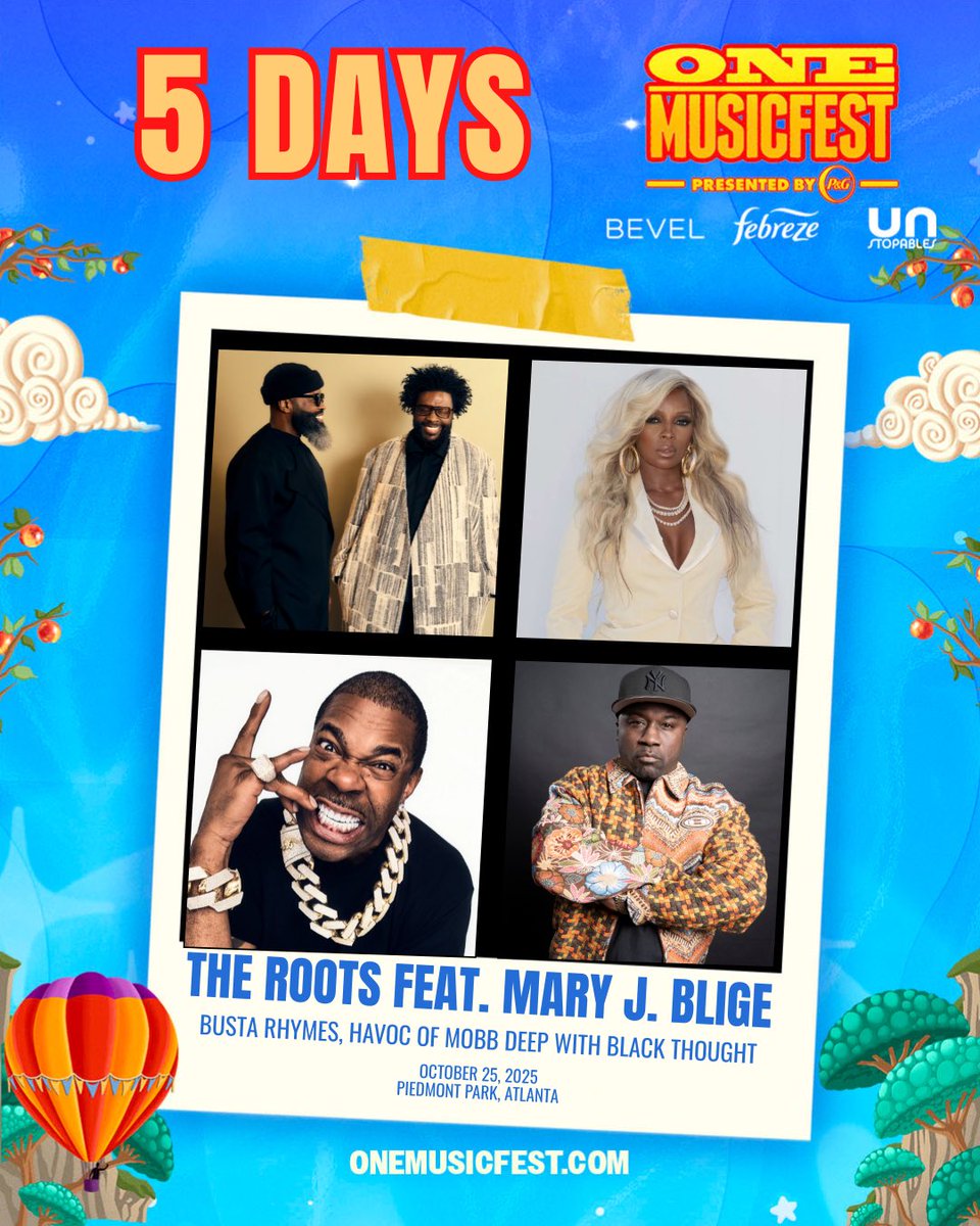 onemusicfest's tweet image. In just 5 DAYS, #OMF2025 is bringing you legendary sets from the @theroots, @BustaRhymes, @maryjblige, &amp;amp; @mobbdeephavoc! 🙌🏽