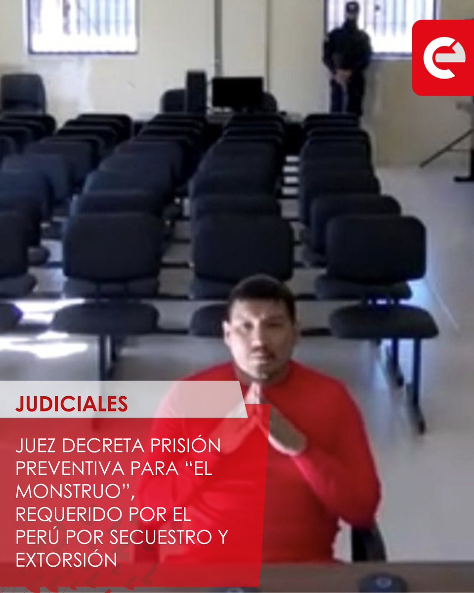 canal_e_py's tweet image. 🔹 El juez Raúl Florentín ordenó la prisión preventiva del peruano Erick Luis Moreno Hernández, alias “El Monstruo”, quien seguirá recluido en el penal de máxima seguridad de Emboscada.
🔹 Es requerido por el Perú, donde lo acusan de liderar la banda criminal “Los Injertos del…