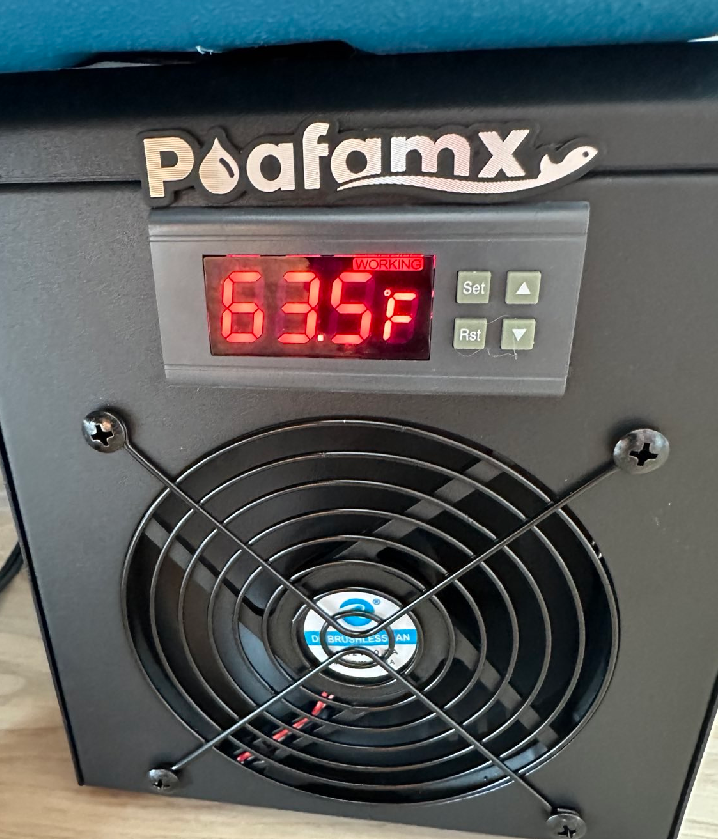 nearcyan's tweet image. i slept at a comfortable 63.5°F last night b/c i found out 8sleep is just a fish tank cooler connected to a tube so i bought a fish tank cooler and connected it to a premade mattress overlay with tubes
