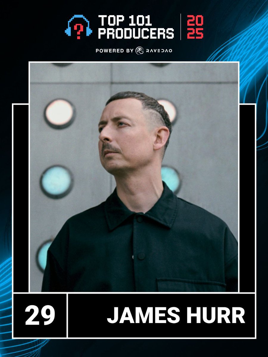 1001TLtv's tweet photo. British DJ/producer @jameshurr is in the rankings for the 4th year in a row as he earned tons of DJ support on Toolroom releases "You Get Down" and "Get Deep" together with Roland Clark &amp; Mark Knight, taking home 29th place in the Top 101 Producers 2025. https://t.co/rzuYg0hAk2
